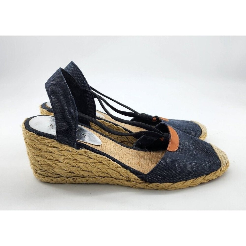 Lauren Ralph Lauren Women's Cala Espadrille Wedge Sandals Blue/Tan Size 10B - Picture 6 of 9